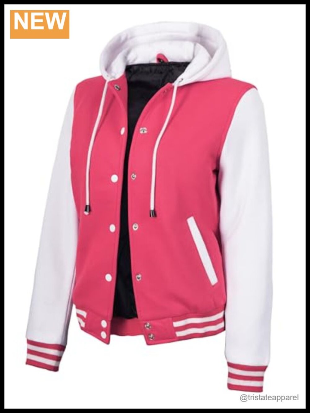 Womens Hooded Varsity Jacket Letterman Bomber Fleece Regular Fit